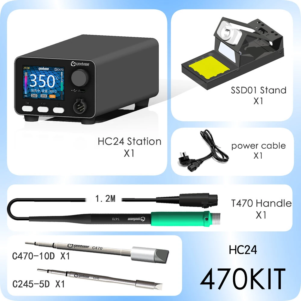 GEEBOON HC24 Heavy-Duty Soldering Station 400W Power with Color Curve Display Compatible with 115/210/245/470/T12 Soldering Tips for Rework Welding — view 7