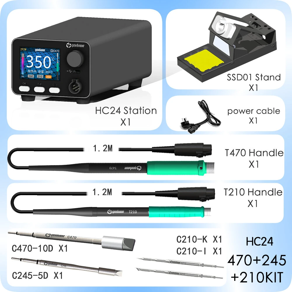 GEEBOON HC24 Heavy-Duty Soldering Station 400W Power with Color Curve Display Compatible with 115/210/245/470/T12 Soldering Tips for Rework Welding — view 8