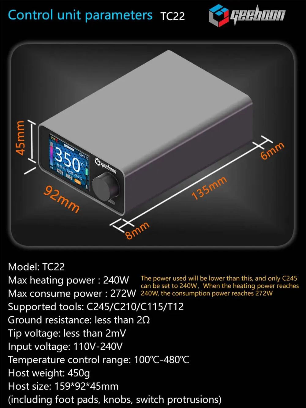 GEEBOON TC22 240W Digital Soldering Station Professional Soldering Iron Kit Supporting C245/C210/C115/T12 Handles for Electronics Repair — view 3