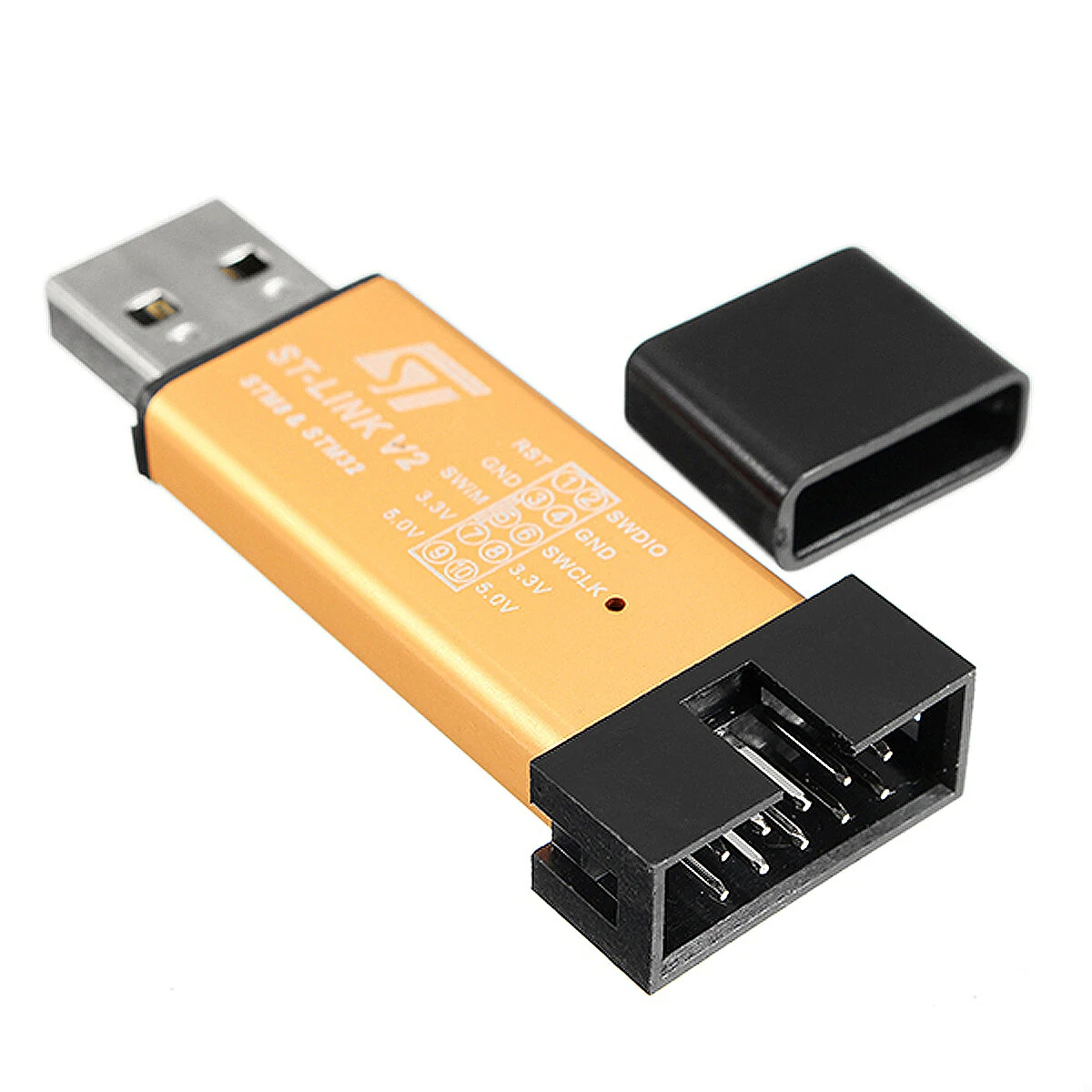 Geekcreit® 3.3V 5V XTW ST-LINK V2 STM8 / STM32 Simulator Programmer Downloader Debugger 500MA Fuse Short Circuit Protection Aluminum Alloy U Disk Shell With 20cm Dupont Wire — view 7