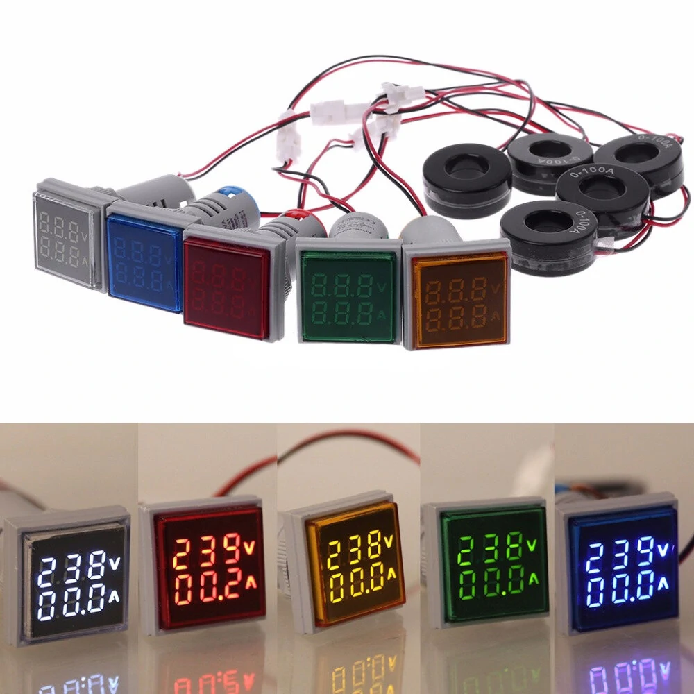 Geekcreit® AC 60-500V 0-100A D18 Square LED Digital Dual Display Voltmeter Ammeter Voltage Gauge Current Meter — Geekcreit