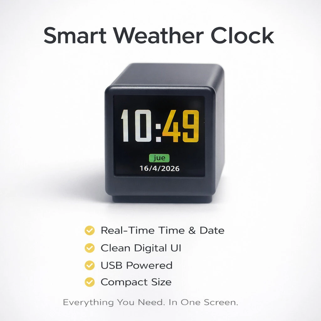 GeekMagic Spanish Language Wifi Weather Album Simple Digital Clock with Full Color LCD Screen 3-Day Weather Forecast Temperature Display Digital Photo Album USB-C — view 4