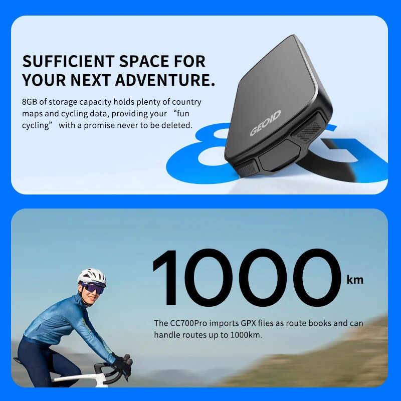 Geoid CC700 Pro GPS Bike Computer 2.8-Inch Color Touchscreen Navigation With Maps ANT+ Wi-Fi Wireless Cycling Speedometer & Odometer — view 6
