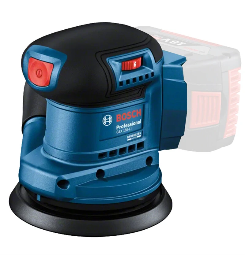 GEX 185-LI for Bosch Cordless Random Oscillation Sander 18V with Brushless Motor 125mm Pad & Low Vibration Design for Sanding Wood Plaster and Paint Removal — GEX