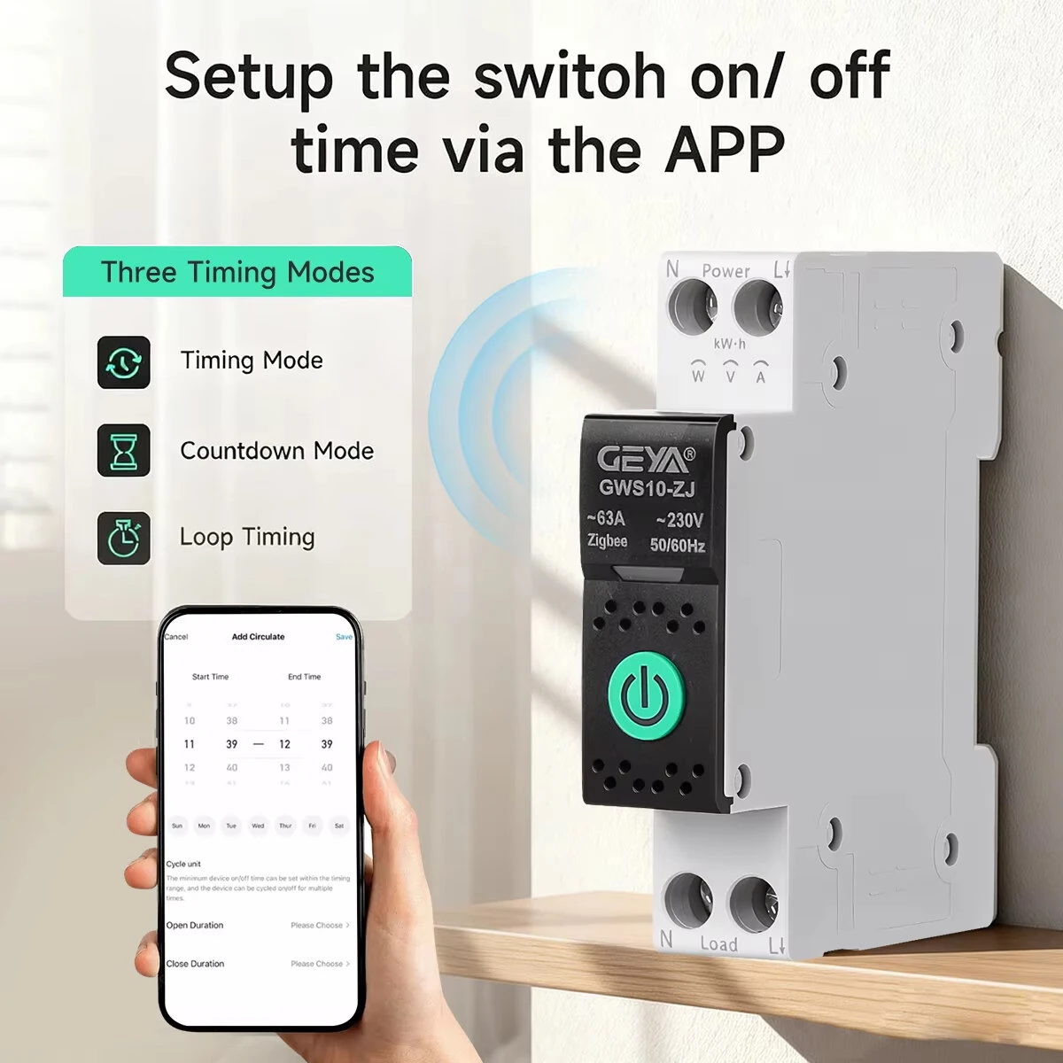 GEYA WiFi/ZigBee Tuya Smart Circuit Breaker MCB With Metering 63A DIN Rail Energy Monitoring APP & Voice Remote Control with Alexa Google Assistant Over Under Voltage Protection — view 3