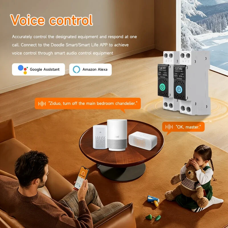 GEYA WiFi/ZigBee Tuya Smart Circuit Breaker MCB With Metering 63A DIN Rail Energy Monitoring APP & Voice Remote Control with Alexa Google Assistant Over Under Voltage Protection — view 5