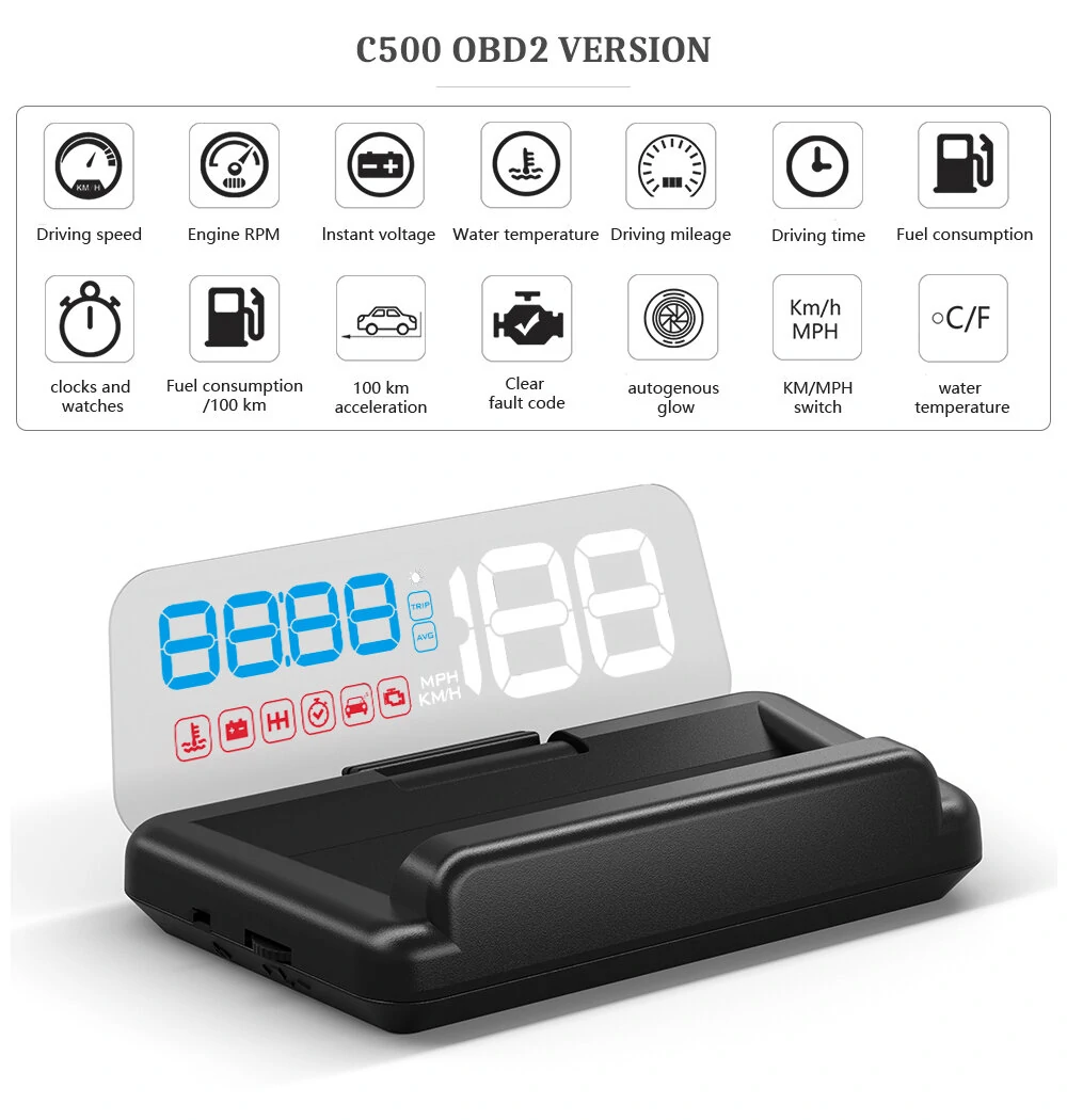 GEYIREN C500 Auto OBD2 HUD Head-Up Display EOBD Windshield Car Speedometer Projector Digital  For All Car — view 2