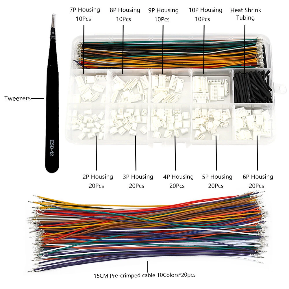 GH1.25MM Connector Kit 28AWG Multicolor Pre Crimped Cables 15cm Locking Housing Heat Shrink Tubing Electrical Wiring Accessories — view 2