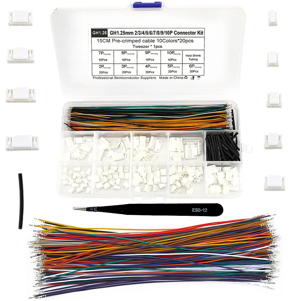 GH1.25MM Connector Kit 28AWG Multicolor Pre Crimped Cables 15cm Locking Housing Heat Shrink Tubing Electrical Wiring Accessories — view 3