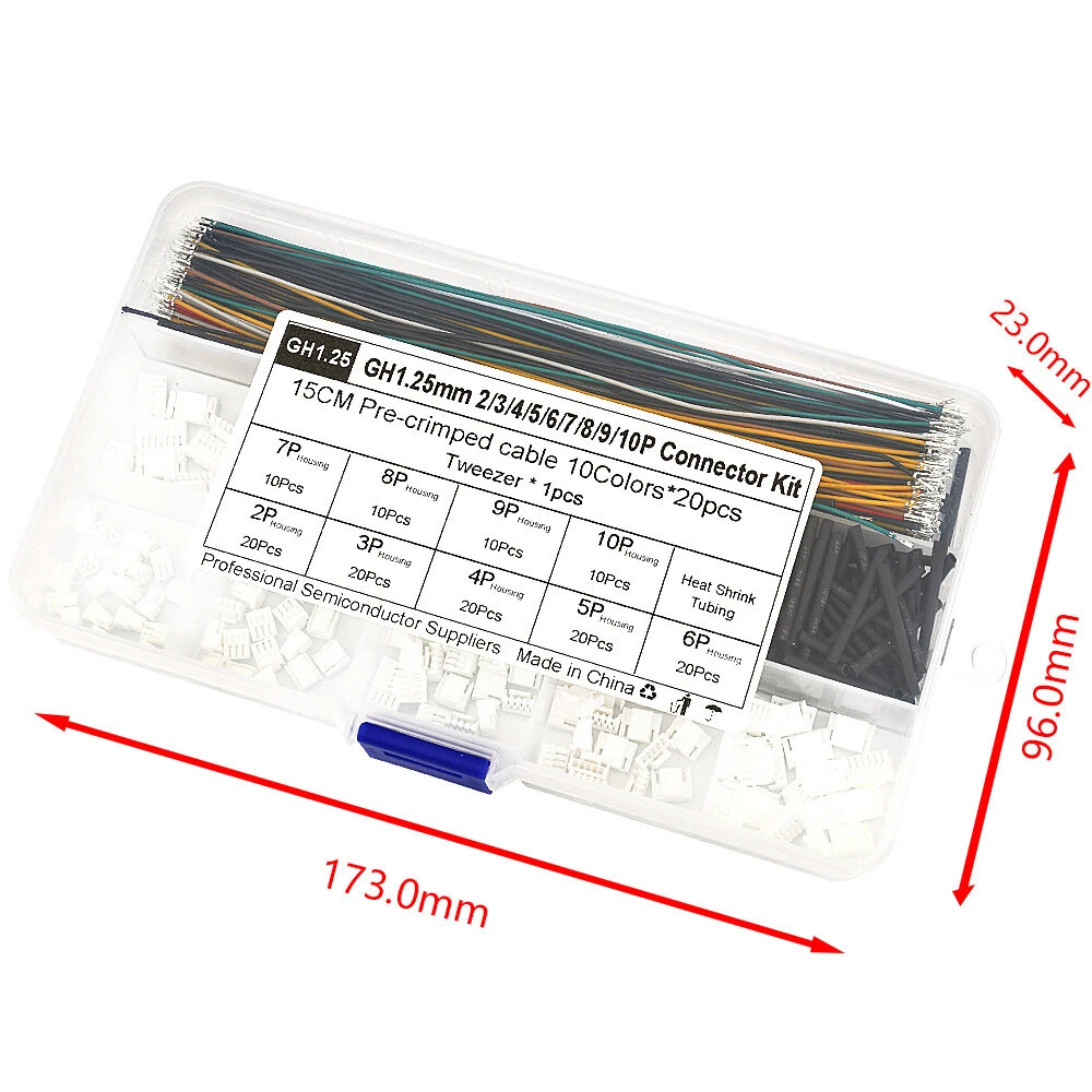 GH1.25MM Connector Kit 28AWG Multicolor Pre Crimped Cables 15cm Locking Housing Heat Shrink Tubing Electrical Wiring Accessories — view 4