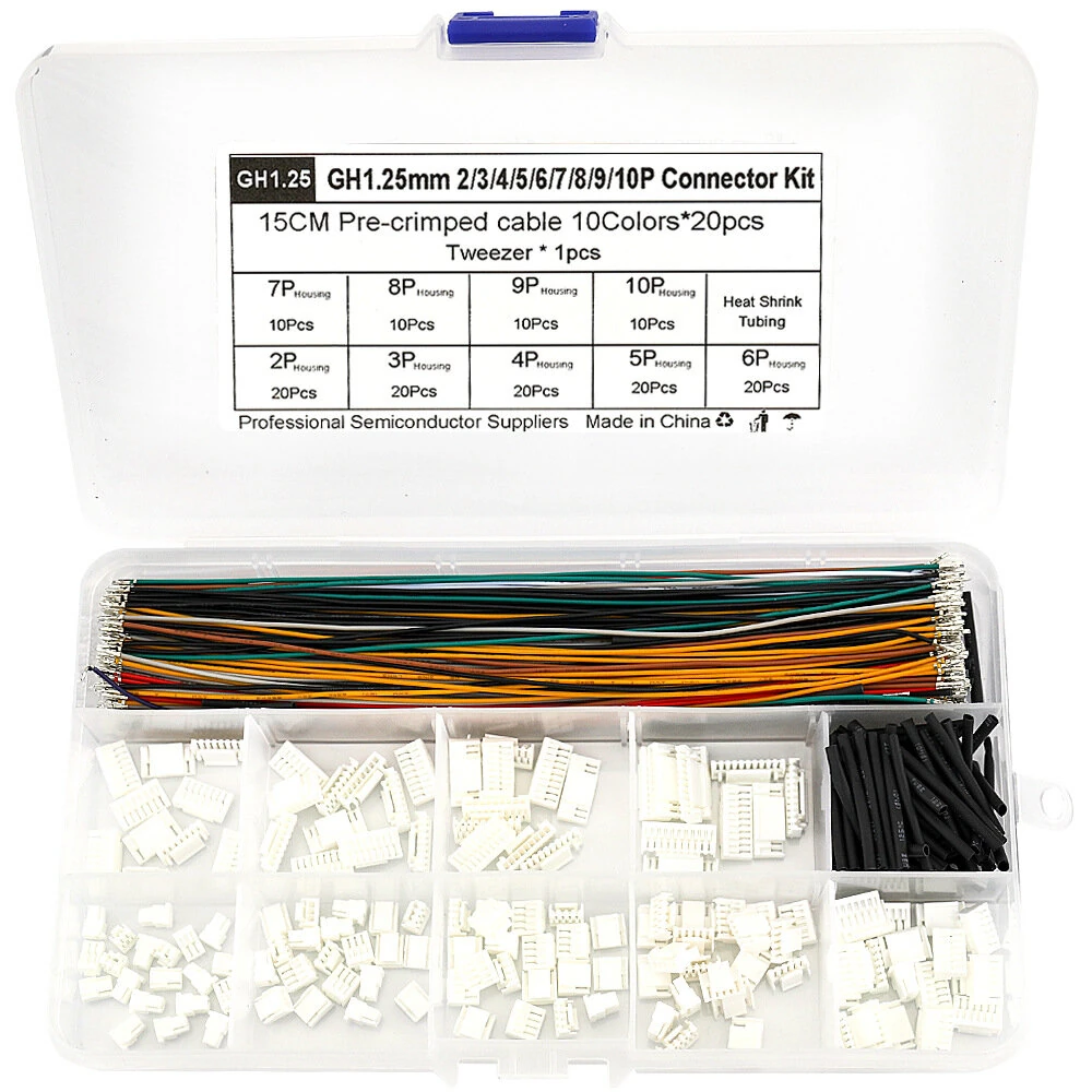 GH1.25MM Connector Kit 28AWG Multicolor Pre Crimped Cables 15cm Locking Housing Heat Shrink Tubing Electrical Wiring Accessories — view 6