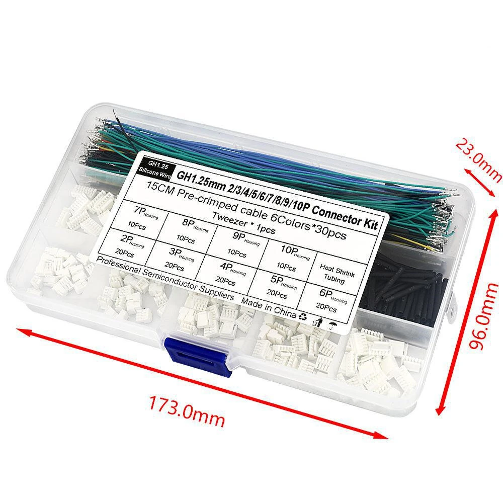 GH125MM Connector Housing Kit Pre Crimped 28AWG Silicone Wire Multicolor Cable Heat Shrink Tubing Electrical Wiring Accessories Electronics Assembly Prototyping — view 4