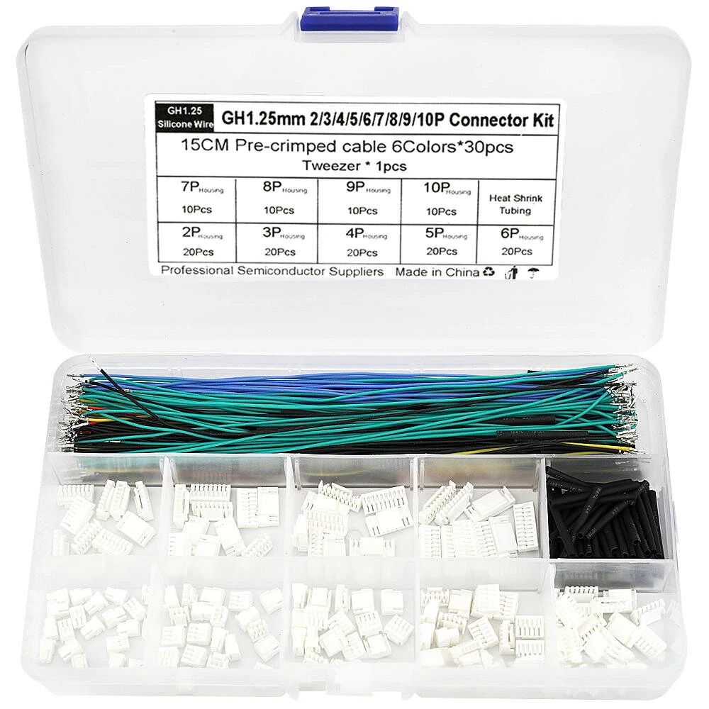 GH125MM Connector Housing Kit Pre Crimped 28AWG Silicone Wire Multicolor Cable Heat Shrink Tubing Electrical Wiring Accessories Electronics Assembly Prototyping — view 6