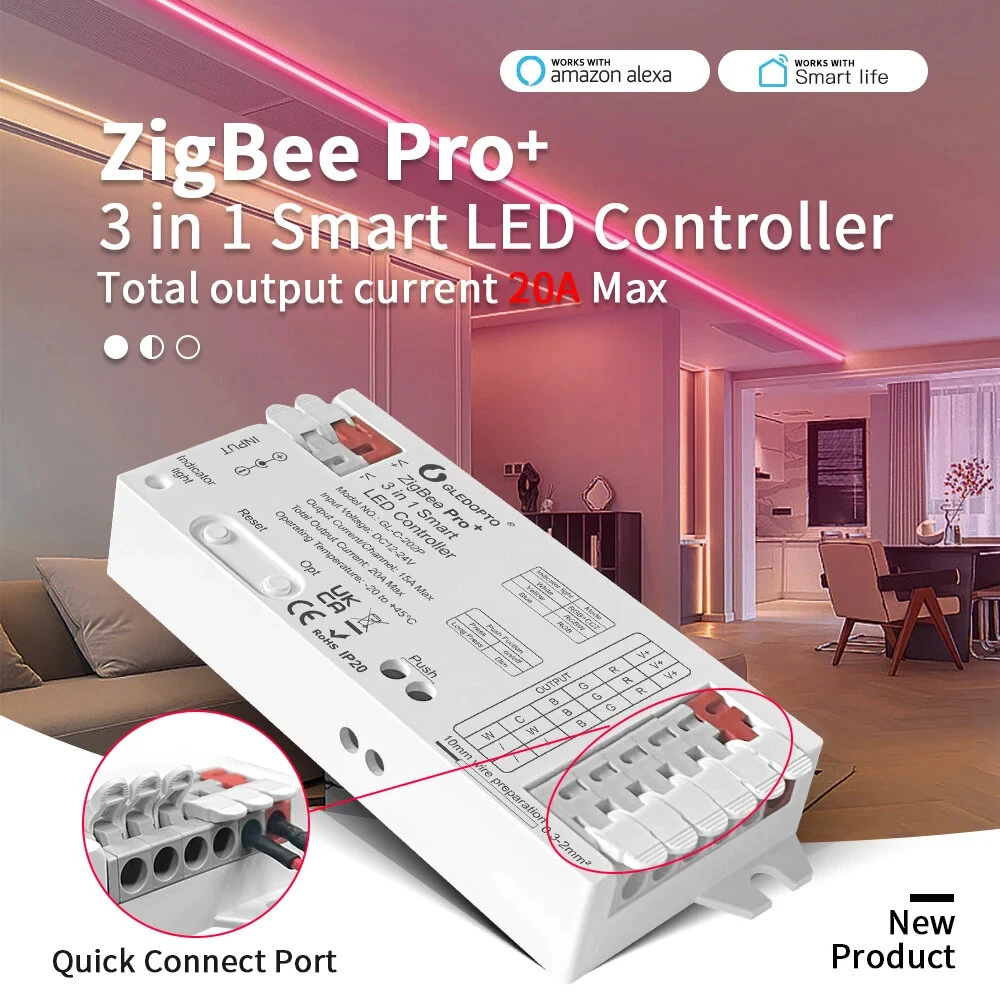 GLEDOPTO C-202P ZigBee3.0 Pro+ 3 in 1 LED Strip Controller 20A Max RGBCCT/RGBW/RGB Home Tuya Smart Life APP Voice Control with Alexa — view 2
