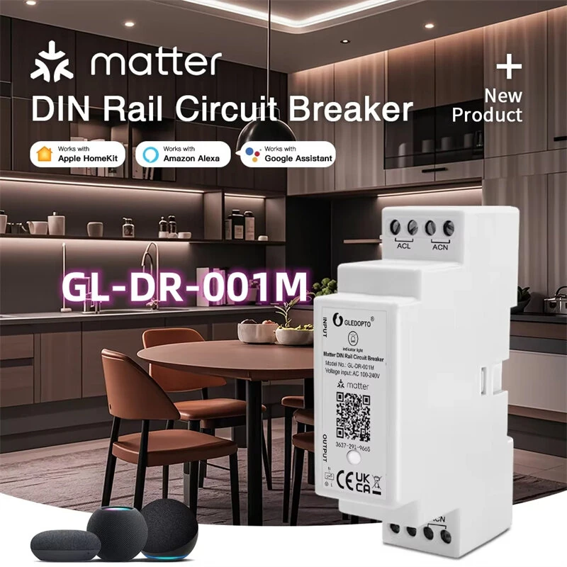GLEDOPTO GL-DR-001M Matter Din Rail Relay Switch ON OFF Function WiFi App Voice Control 16A Max Housekeeping Appliance — view 2