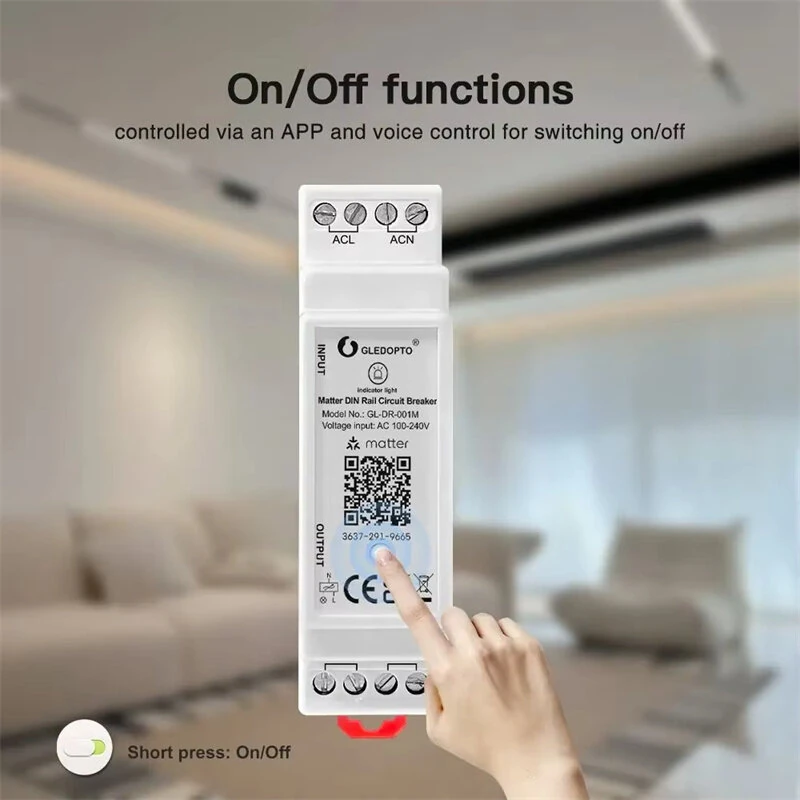 GLEDOPTO GL-DR-001M Matter Din Rail Relay Switch ON OFF Function WiFi App Voice Control 16A Max Housekeeping Appliance — view 3