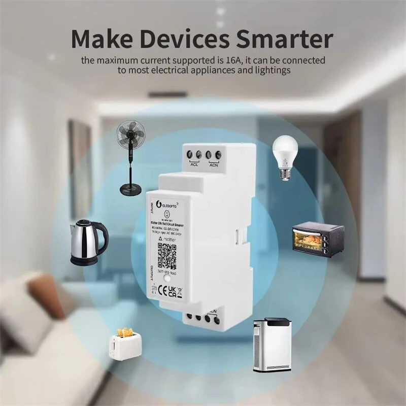 GLEDOPTO GL-DR-001M Matter Din Rail Relay Switch ON OFF Function WiFi App Voice Control 16A Max Housekeeping Appliance — view 5