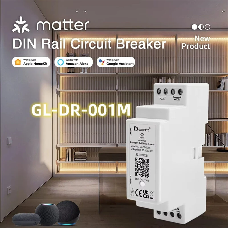 GLEDOPTO GL-DR-001M Matter Din Rail Relay Switch ON OFF Function WiFi App Voice Control 16A Max Housekeeping Appliance — view 6