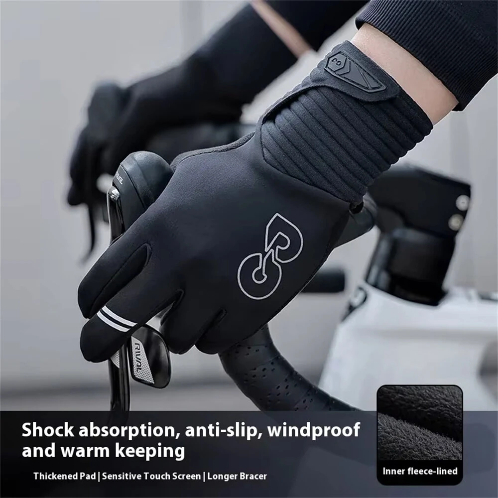 Golovejoy Winter Cycling Gloves for Men Women Outdoor Sports Windproof Waterproof Fleece Warm Non-slip Shock Absorption Bike Gloves — view 3