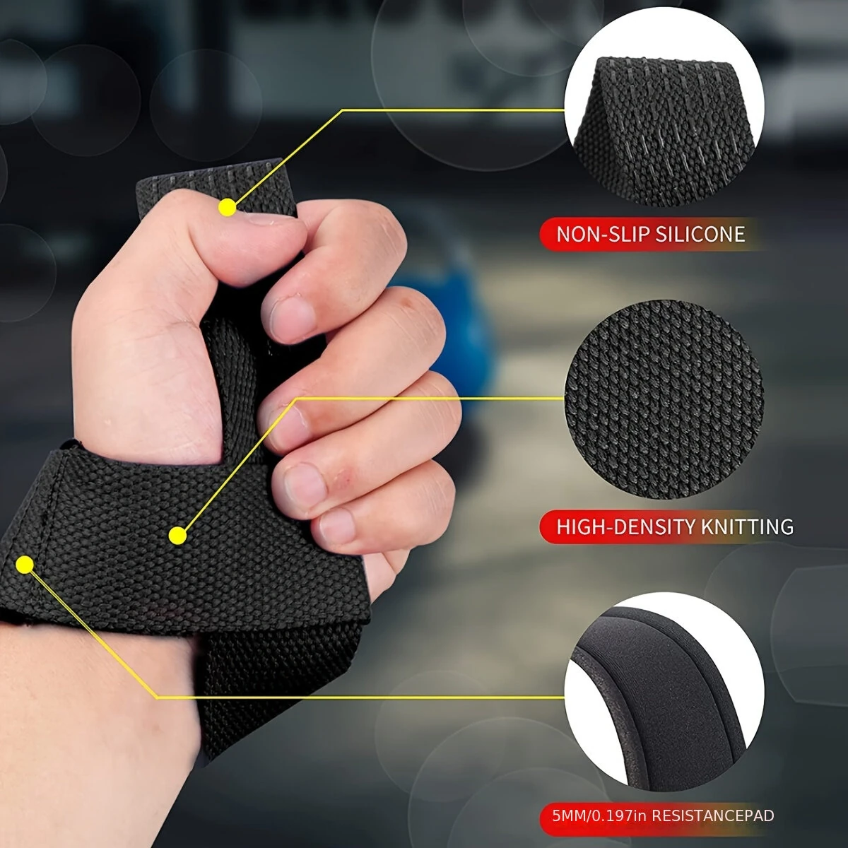 GOUNOD 1pair Sport Fitness Wrist Lifting Straps Wristband Silicone Non-slip Deadlift Grip Belt for Fitness Weightlifting Pull-up Exercise Training — view 2