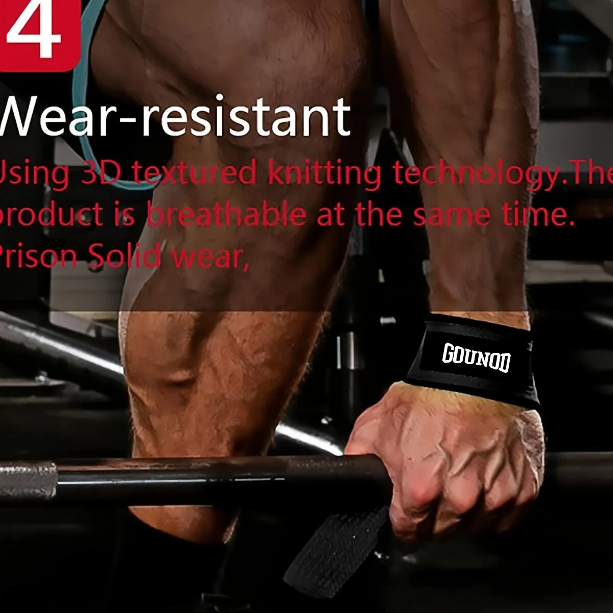 GOUNOD 1pair Sport Fitness Wrist Lifting Straps Wristband Silicone Non-slip Deadlift Grip Belt for Fitness Weightlifting Pull-up Exercise Training — view 7