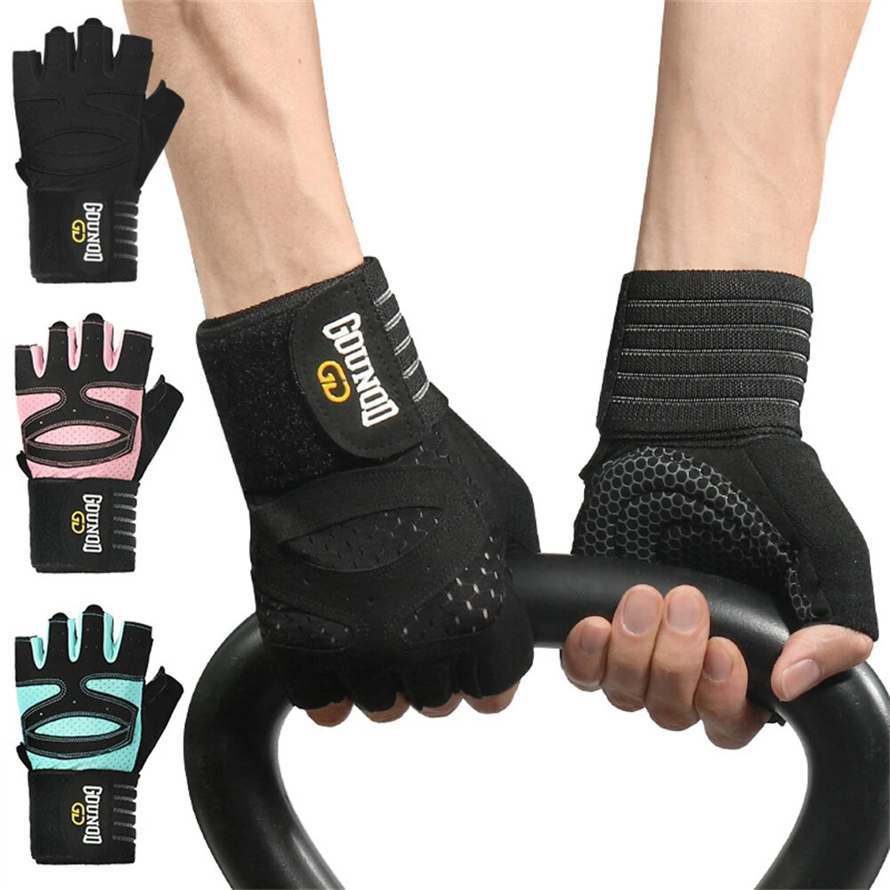 GOUNOD 1Pair Workout Half-finger Gloves Breathable Wear-resistant Extended Strap Fitness Sports Gloves for Barbell Equipment Eeightlifting Iron Exercise — GOUNOD