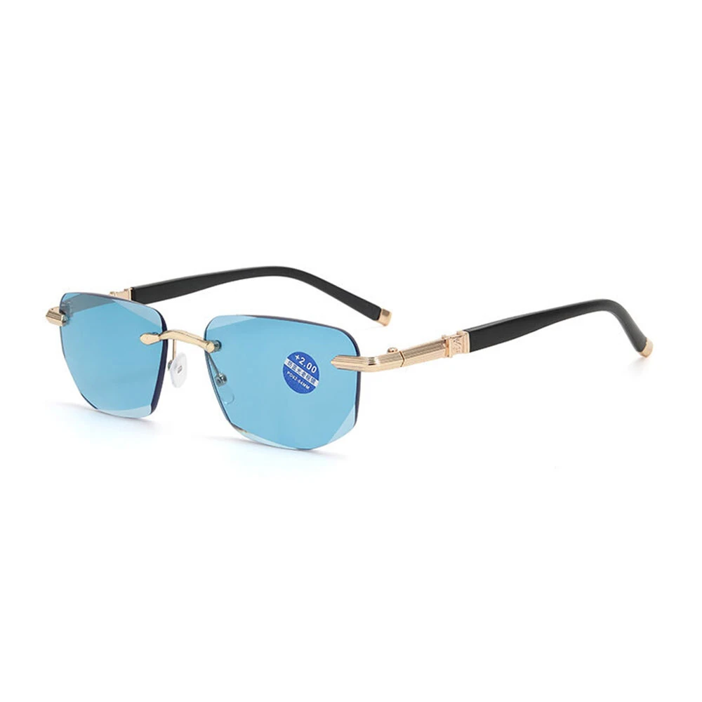 Gradual Blue Lens Frameless Reading Glasses Anti-blue Light UV Protection Comfortable Business Casual Sunglasses with Case — view 11