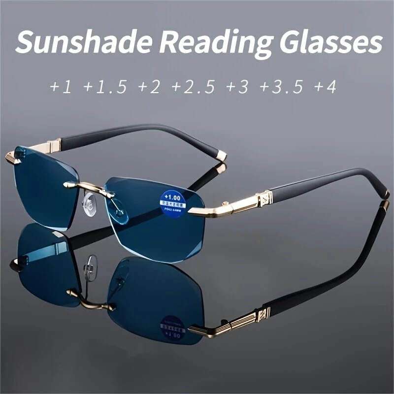 Gradual Blue Lens Frameless Reading Glasses Anti-blue Light UV Protection Comfortable Business Casual Sunglasses with Case — view 3
