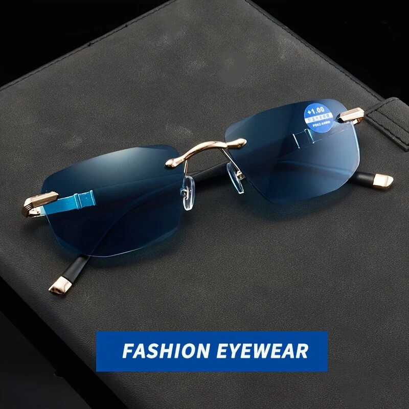 Gradual Blue Lens Frameless Reading Glasses Anti-blue Light UV Protection Comfortable Business Casual Sunglasses with Case — view 4