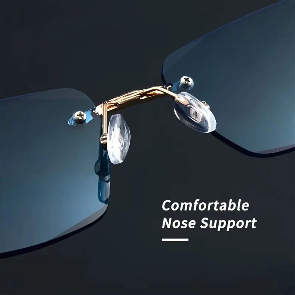 Gradual Blue Lens Frameless Reading Glasses Anti-blue Light UV Protection Comfortable Business Casual Sunglasses with Case — view 5