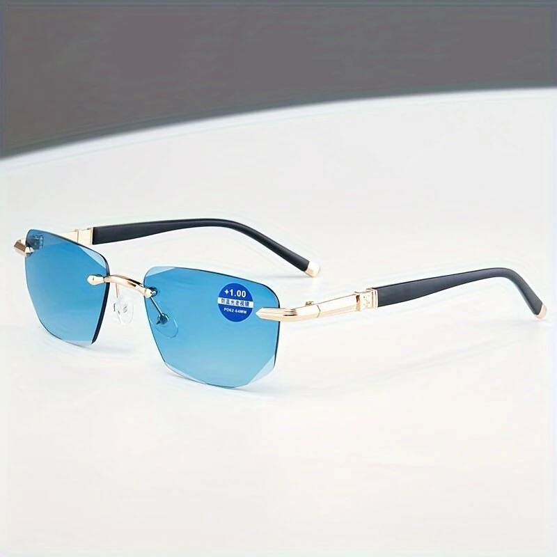 Gradual Blue Lens Frameless Reading Glasses Anti-blue Light UV Protection Comfortable Business Casual Sunglasses with Case — view 9