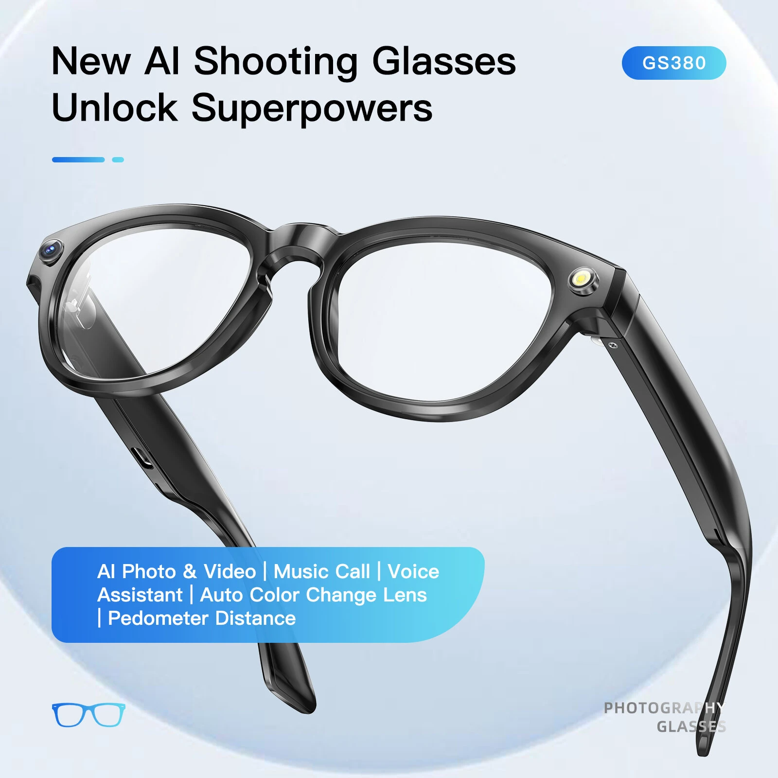GS380 bluetooth 5.4 AI Smart Shooting Glasses Support Voice & Gesture Control 10H Battery Built-in Speaker for Photo Video Recording Translation Navigation — view 2