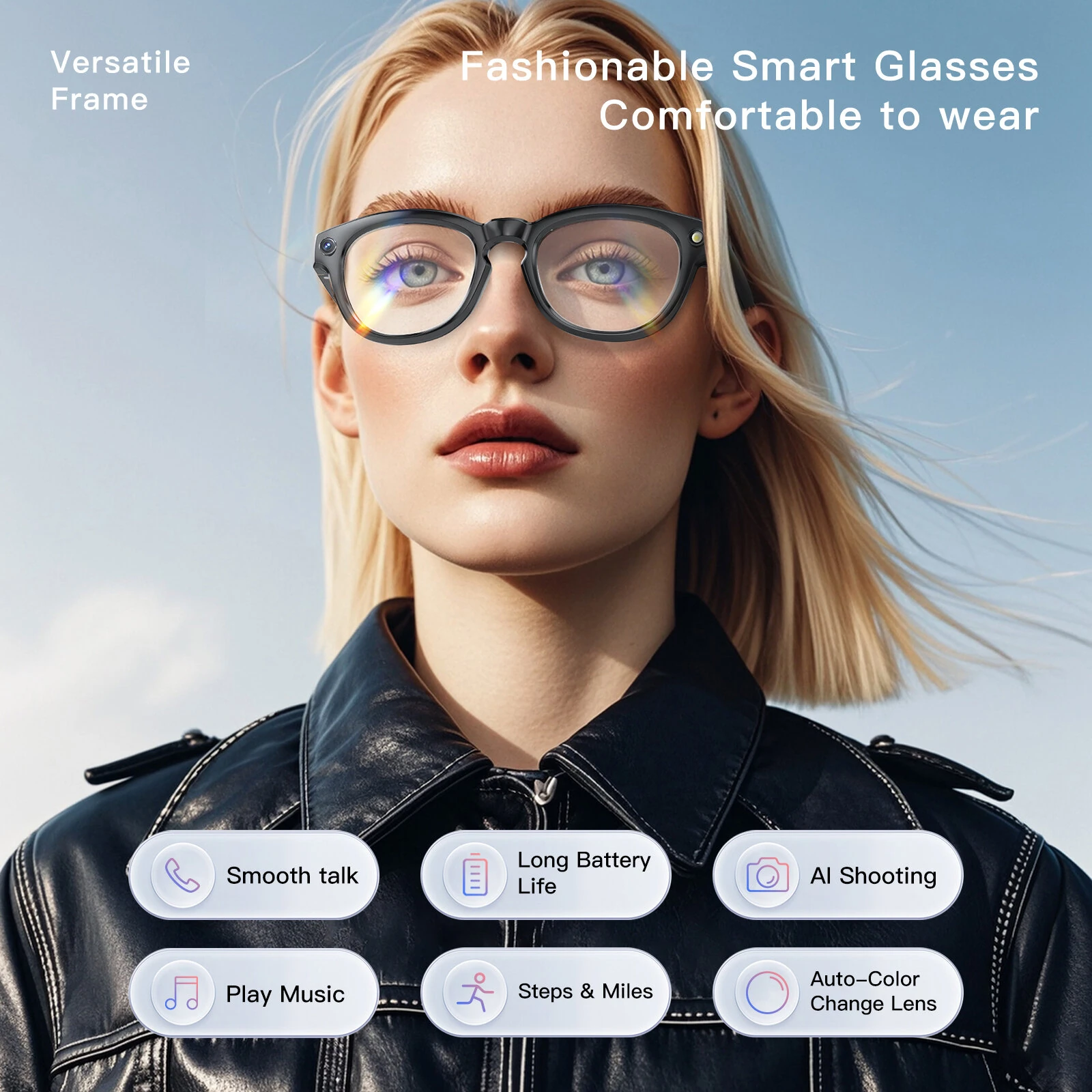 GS380 bluetooth 5.4 AI Smart Shooting Glasses Support Voice & Gesture Control 10H Battery Built-in Speaker for Photo Video Recording Translation Navigation — view 3