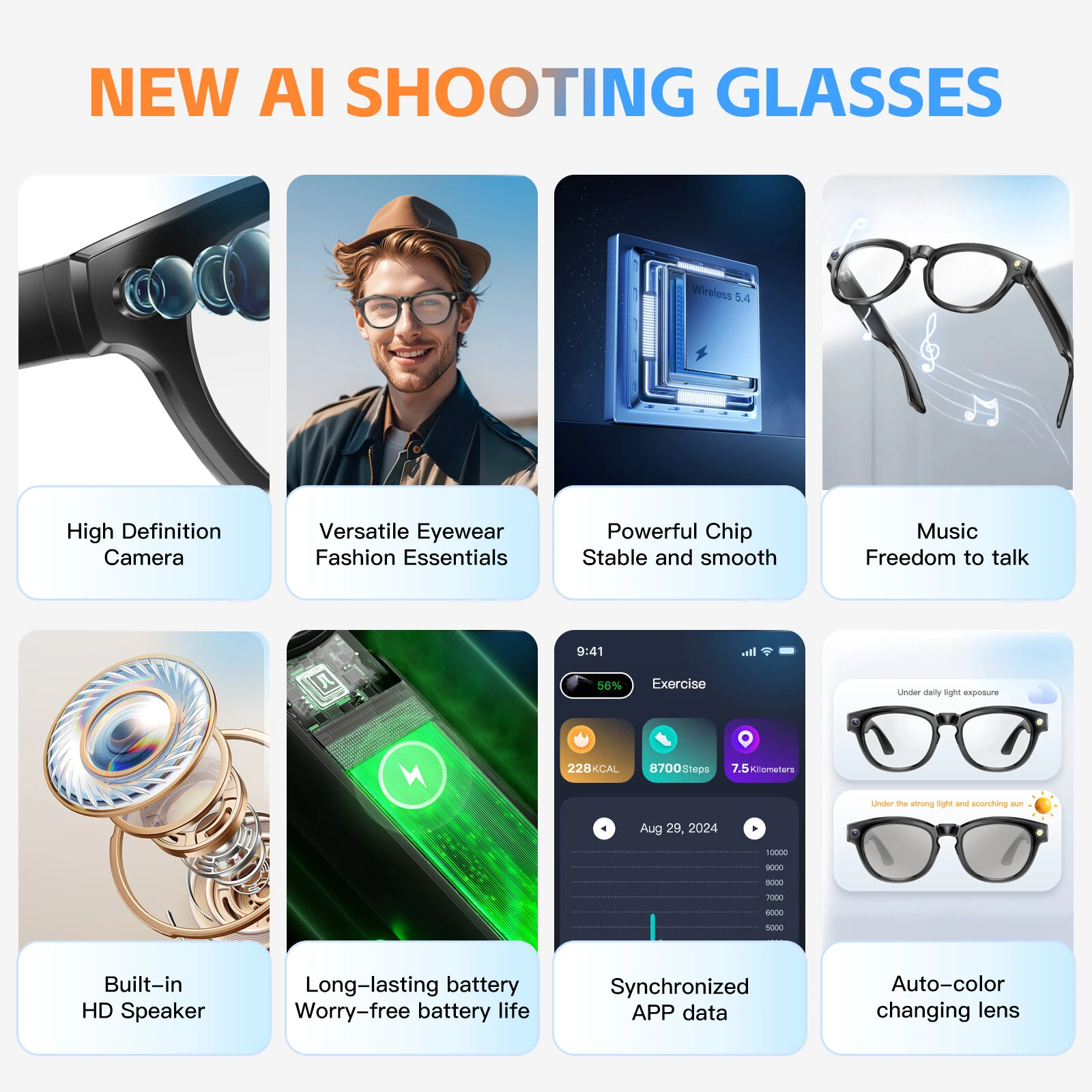 GS380 bluetooth 5.4 AI Smart Shooting Glasses Support Voice & Gesture Control 10H Battery Built-in Speaker for Photo Video Recording Translation Navigation — view 4
