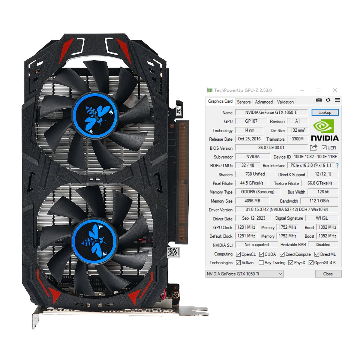 GTX1050TI 4GB GDDR5 Computer Graphics Card 128-Bit Dual Fan HDMI/DP DVI PCI-E 3.0 1080p Gaming GPU — view 5