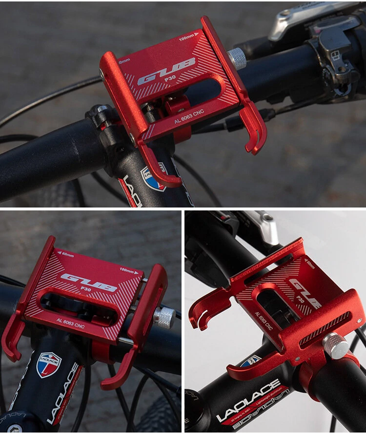 GUB P30 Bike Holder Aluminum Alloy 360° Adjustable Sturdy Anti-fall 0.2kg Lightweight Handlebar Holder for Motorcycle Bicycle Scooter Bracket - Red — view 3