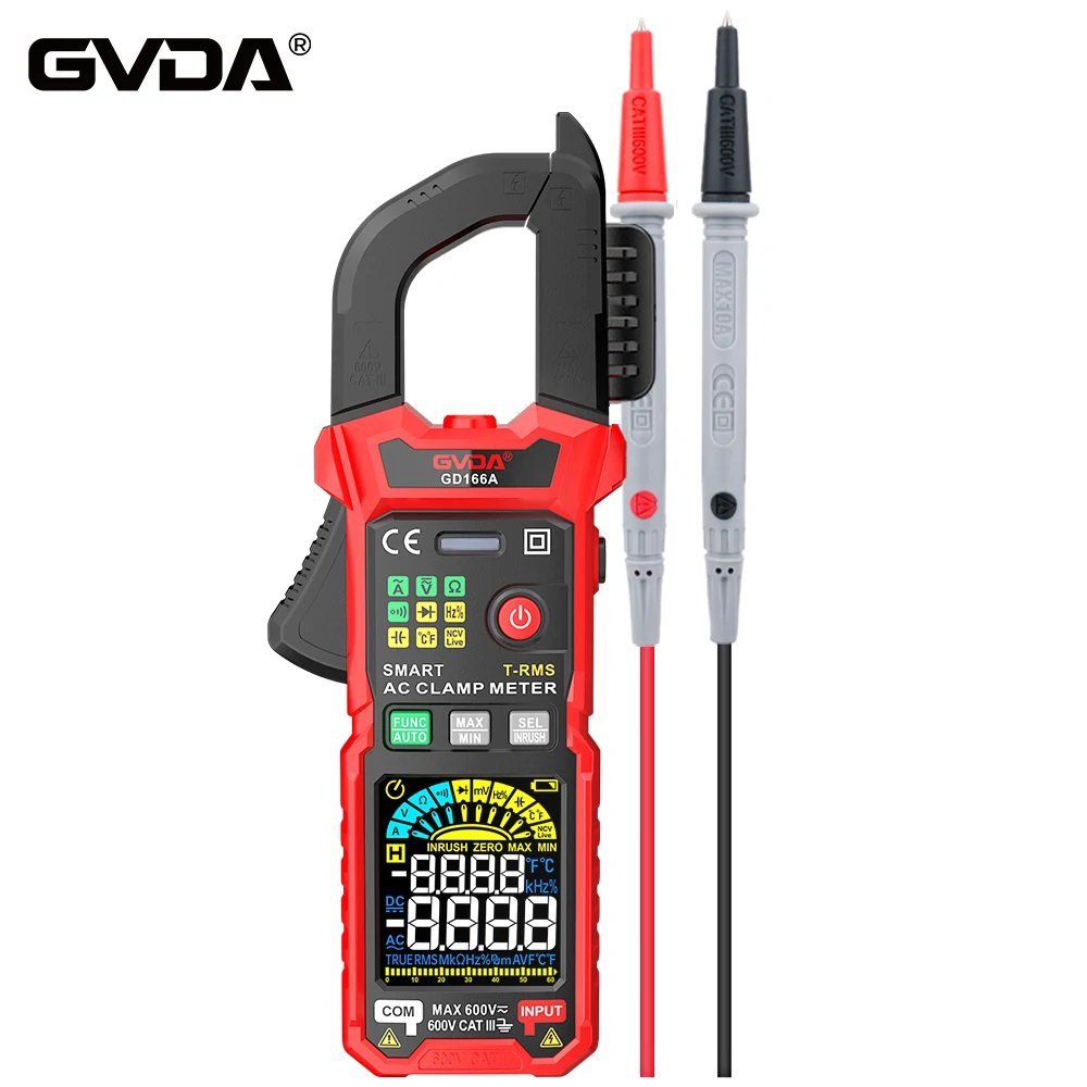 GVDA Digital Clamp Meter Multimeter Auto Range True RMS NCV DC AC Voltage Inrush Current Temperature Tester Automatic Voltmeter GD166A/GD166B/GD168B — view 3