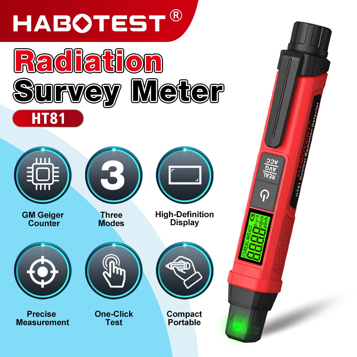 HABOTEST HT81 Radiation Survey Meter GM Counter For Beta Gamma And X-Rays 0.00-50000uSv/h Portable — view 2