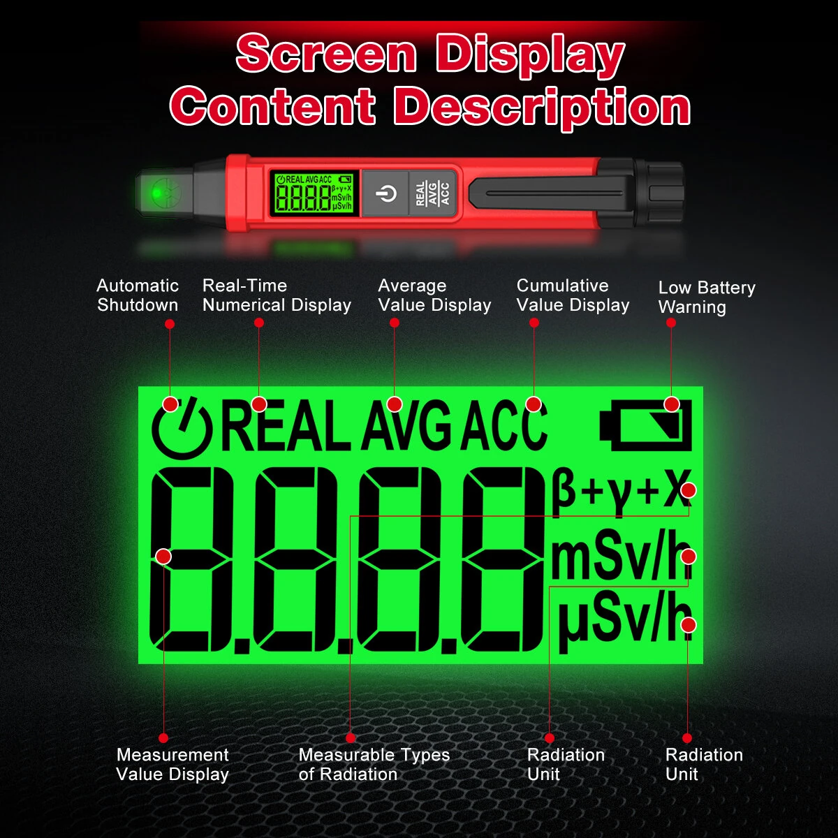 HABOTEST HT81 Radiation Survey Meter GM Counter For Beta Gamma And X-Rays 0.00-50000uSv/h Portable — view 6
