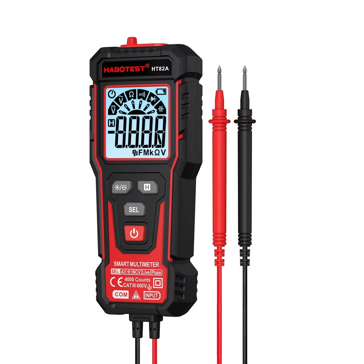 HABOTEST HT82A Smart Digital Multimeter 4000 Counts Auto Ranging True RMS AC DC Voltage Tester LED Backlit Continuity Phase Test Multimeter