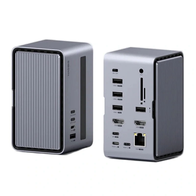 Hagibis U100Pro RGB Strip Light USB-C Docking Station with Dual HD / PD100W USB-C / M.2 SSD Enclosure / Ethernet / SD/TF Card Slot / 3.5mm Audio / USB Hubs Support Two-host Connection for Laptop Macbook Pro