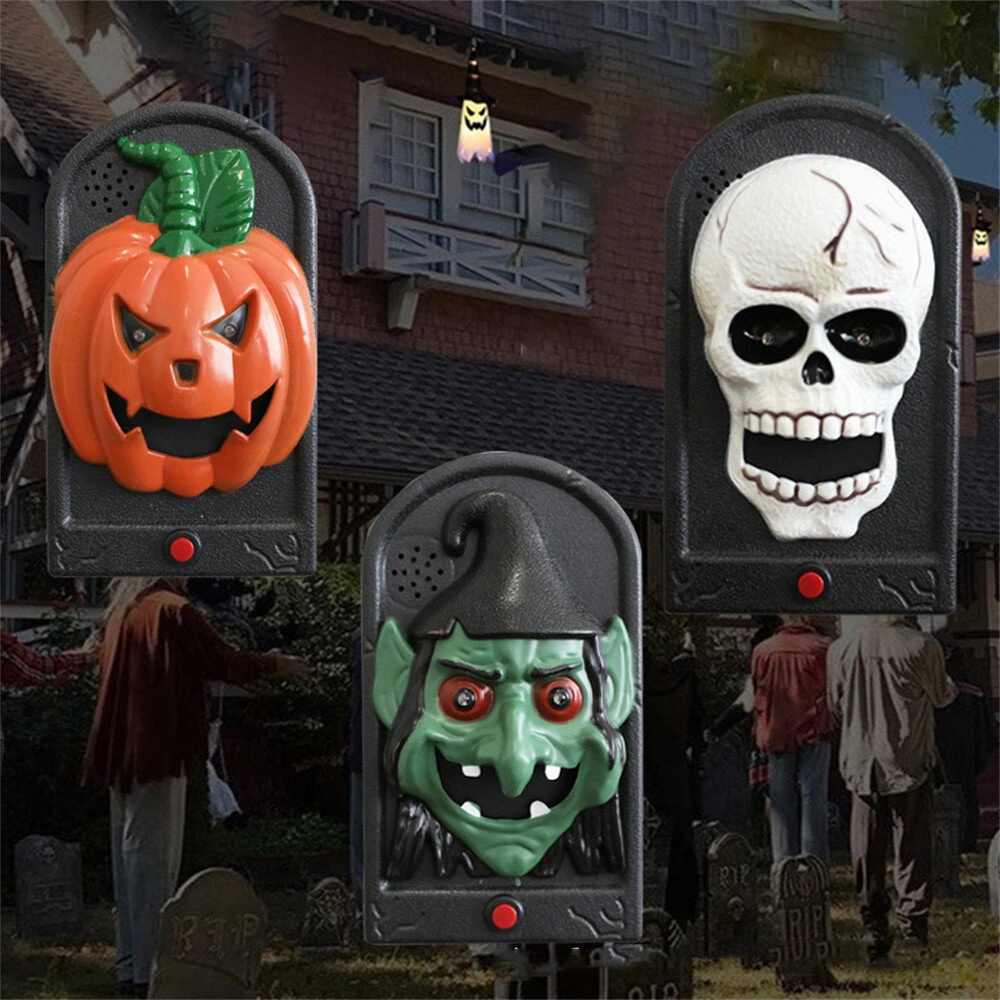Halloween Doorbell Decorations With Spooky Sounds & Lightup Eyes Animated Pumpkin/Skull/Witch Design for Scary Door Decoration Prank Prop Trick Or Treats Event — view 5