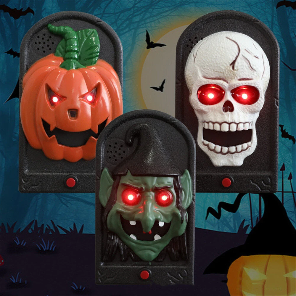Halloween Doorbell Decorations With Spooky Sounds & Lightup Eyes Animated Pumpkin/Skull/Witch Design for Scary Door Decoration Prank Prop Trick Or Treats Event — view 6