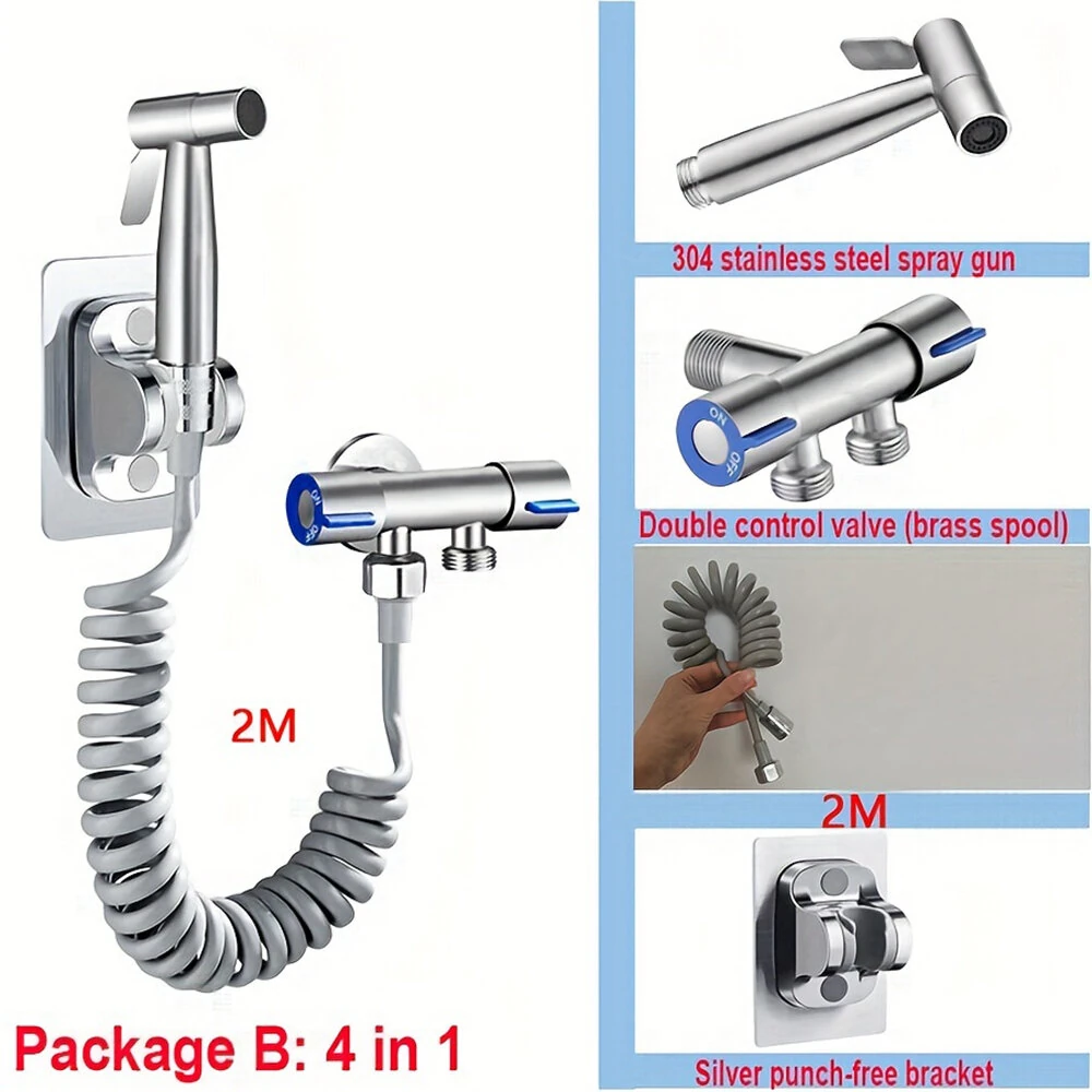 Handheld Bidet Sprayer Set 304 Stainless Steel Sprayer Shower Toilet Bidet Faucet Nozzle Self Cleaning — view 8