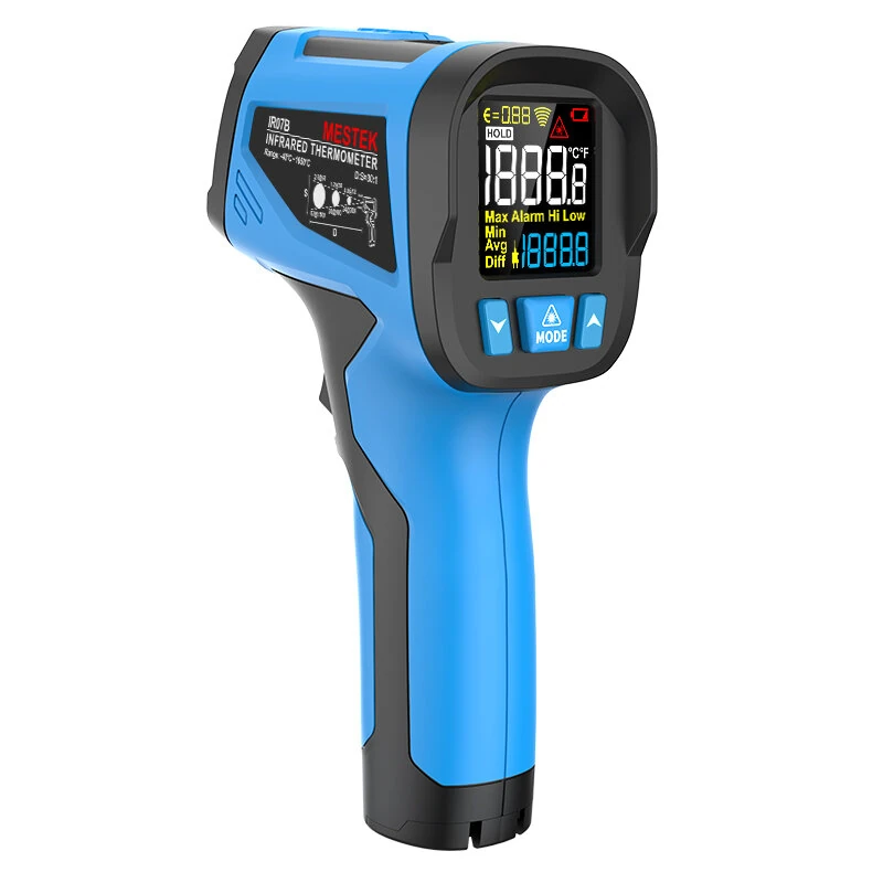 Handheld Infrared Thermometer IR07 IR07A IR07B Wide Temperature Range VA Screen High Precision Laser Adjustable Emissivity Industrial K Type Thermocouple Temperature Measurement