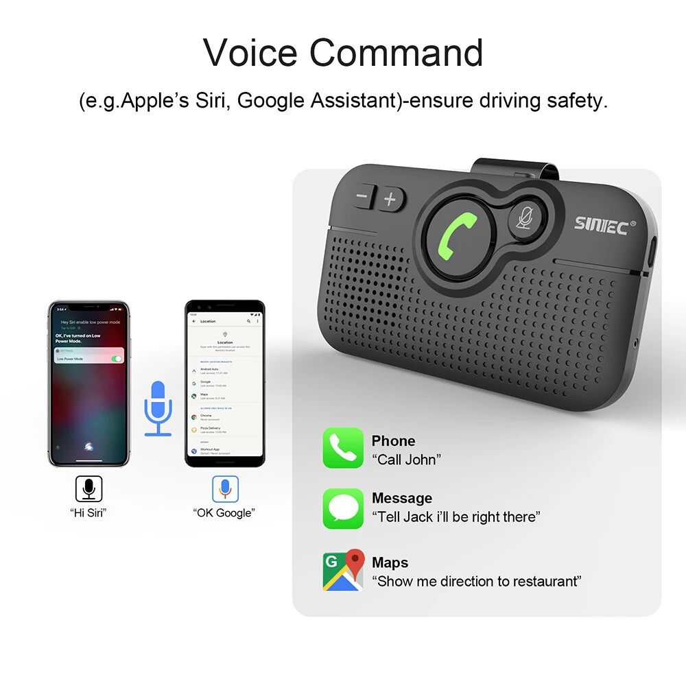 Handsfree Bluetooth Car Kit for Cell Phone, Wireless Bluetooth Speaker for Car, AUTO Power ON Support Siri Google Voice Assistant Hands Free Phone Speakerphone with Visor Clip — view 2