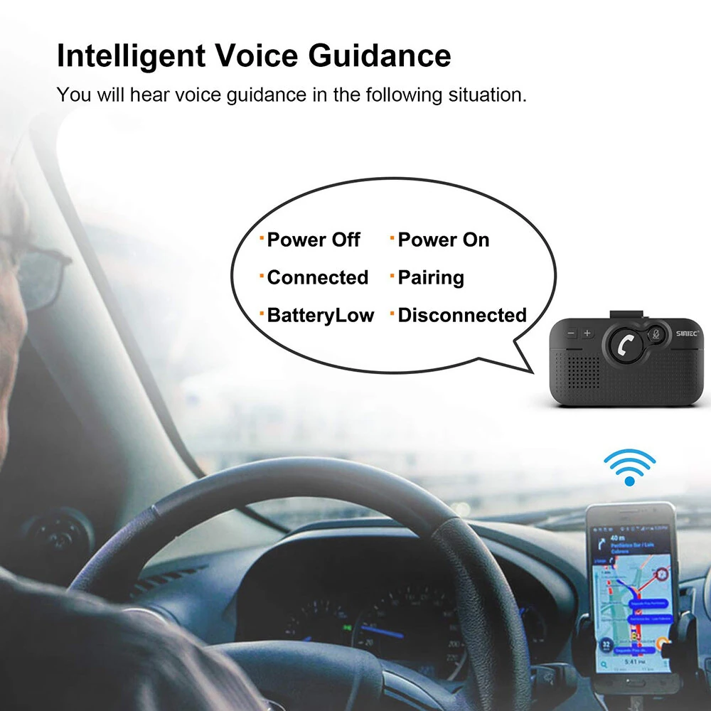 Handsfree Bluetooth Car Kit for Cell Phone, Wireless Bluetooth Speaker for Car, AUTO Power ON Support Siri Google Voice Assistant Hands Free Phone Speakerphone with Visor Clip — view 4