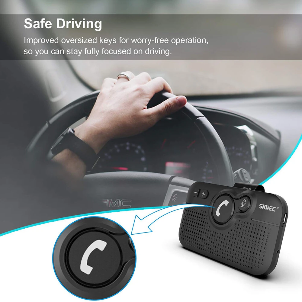 Handsfree Bluetooth Car Kit for Cell Phone, Wireless Bluetooth Speaker for Car, AUTO Power ON Support Siri Google Voice Assistant Hands Free Phone Speakerphone with Visor Clip — view 5