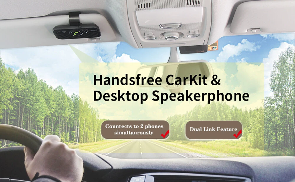 Handsfree Bluetooth Car Kit for Cell Phone, Wireless Bluetooth Speaker for Car, AUTO Power ON Support Siri Google Voice Assistant Hands Free Phone Speakerphone with Visor Clip — view 6