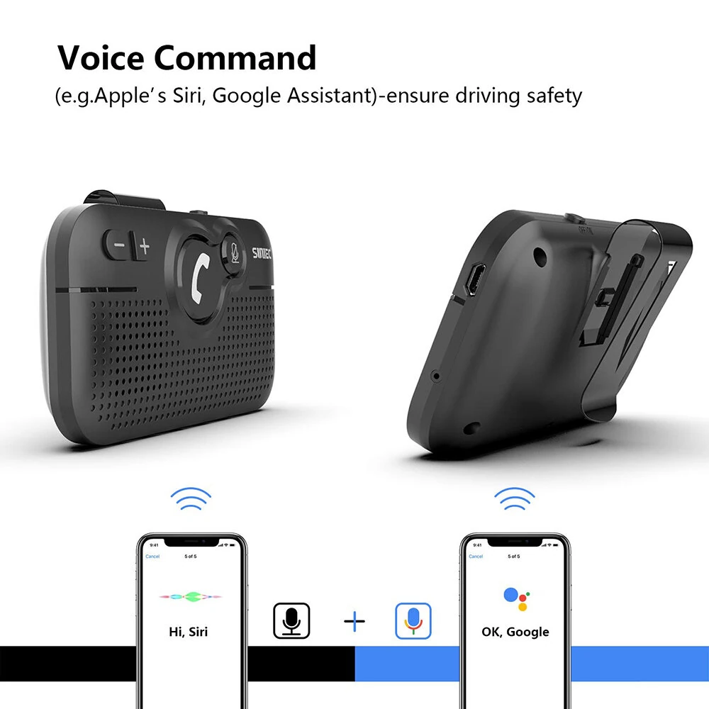 Handsfree Bluetooth Car Kit for Cell Phone, Wireless Bluetooth Speaker for Car, AUTO Power ON Support Siri Google Voice Assistant Hands Free Phone Speakerphone with Visor Clip — view 7